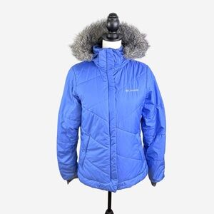 Columbia Blue Quilted Jacket with Faux Fur Hood